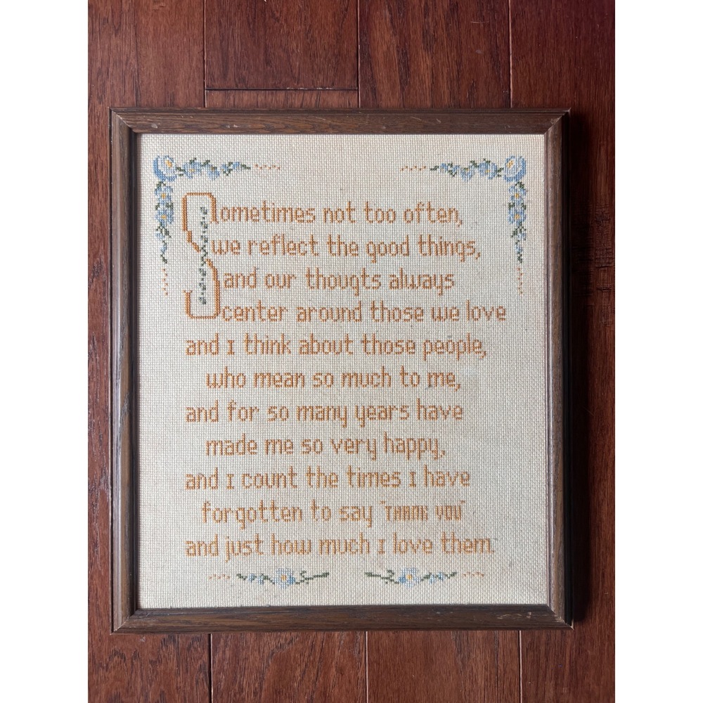 Vintage Framed Cross Stitch Sampler Love Poem Needlepoint Wall Art 15.5x13.5